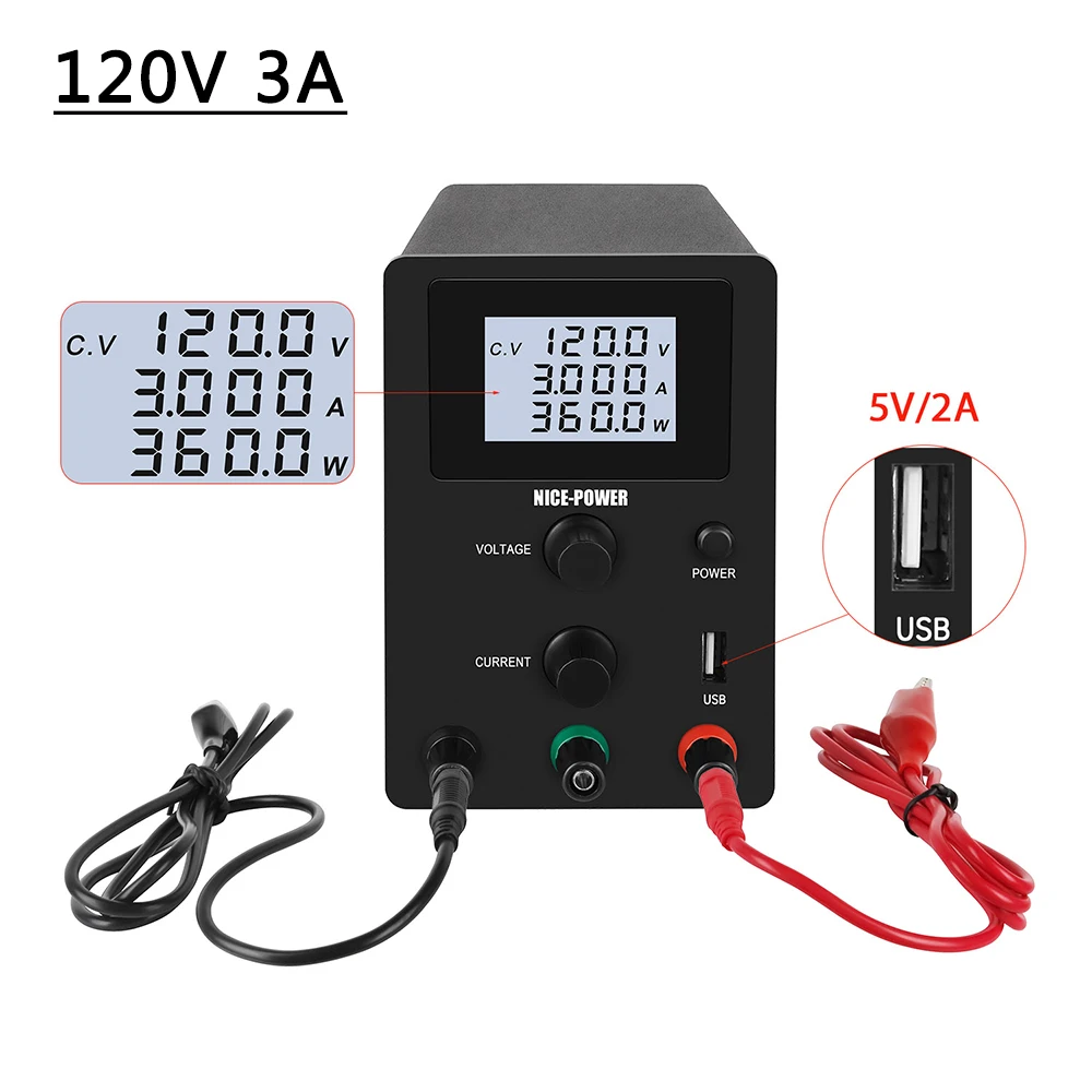 Новейший 120V 3A Lab USB Регулируемый источник питания переключение лаборатория