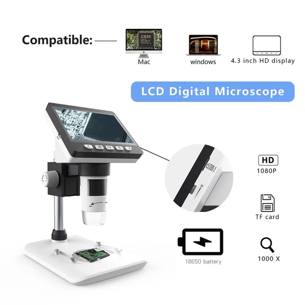 1080P-1000X Practical Portable Digital Microscope LCD Electronic HD Video Microscopes USB Endoscope Magnifier Camera
