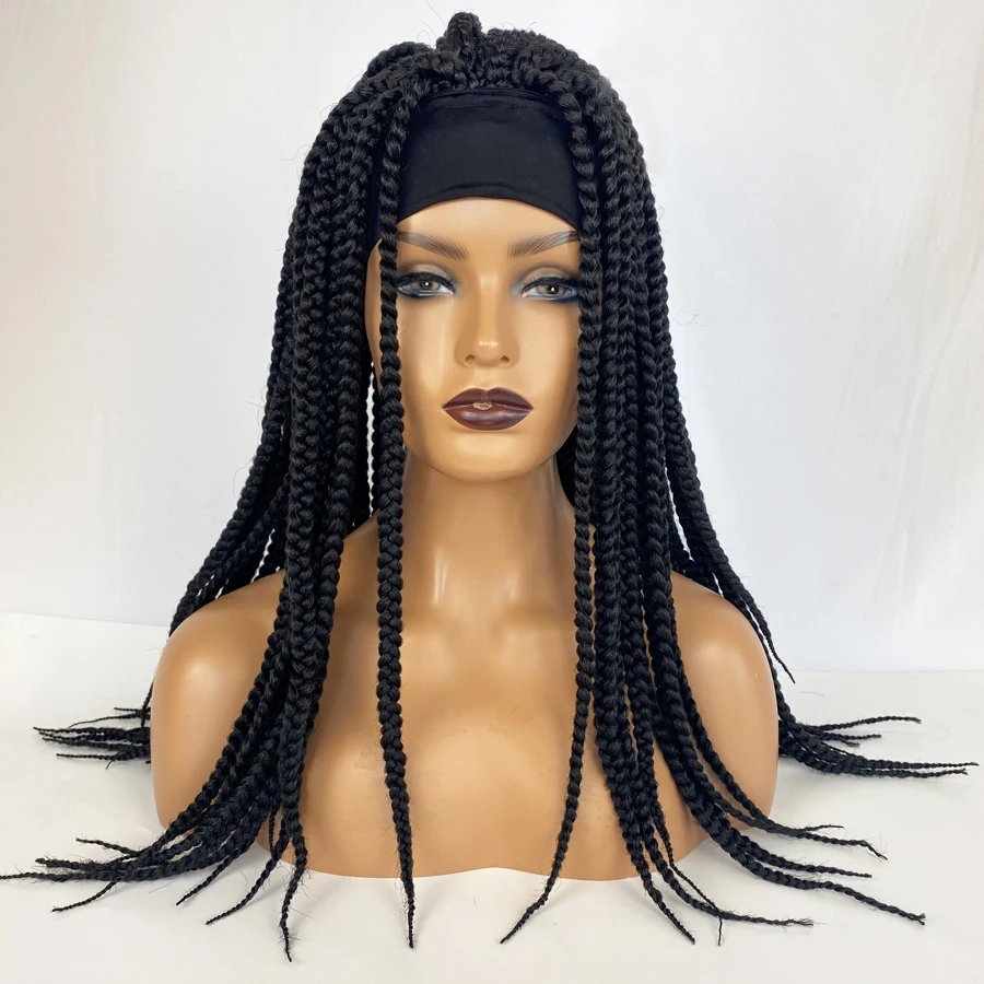 

Black Brown Color Crochet Braid Synthetic Hair African Box Braided Wigs Perruque Tresse Headband Box Braids Wigs For Black Women