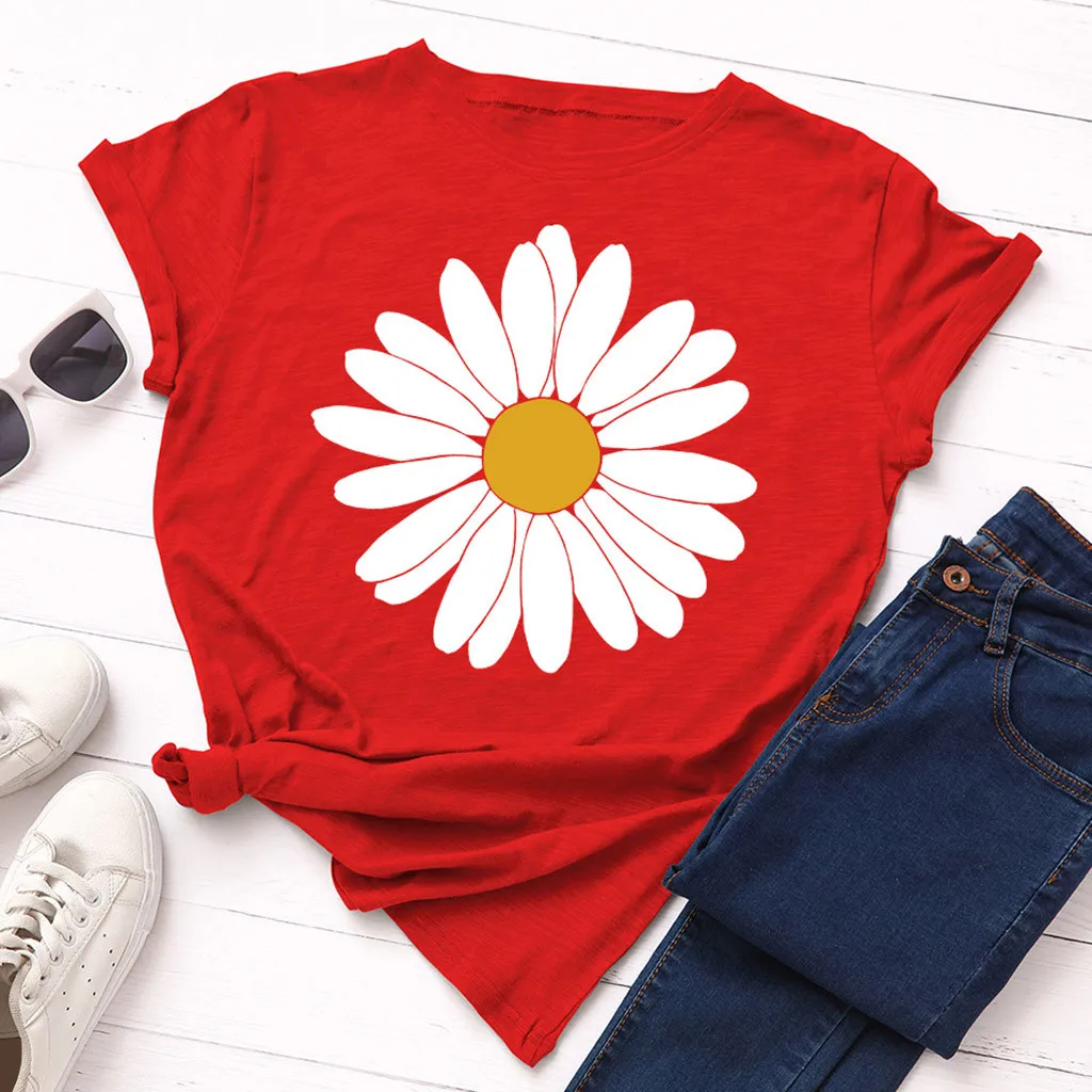 

Women Summer T shirt Daisy Printing Short Sleeve Oversized T-Shirt woman tshirts Casual