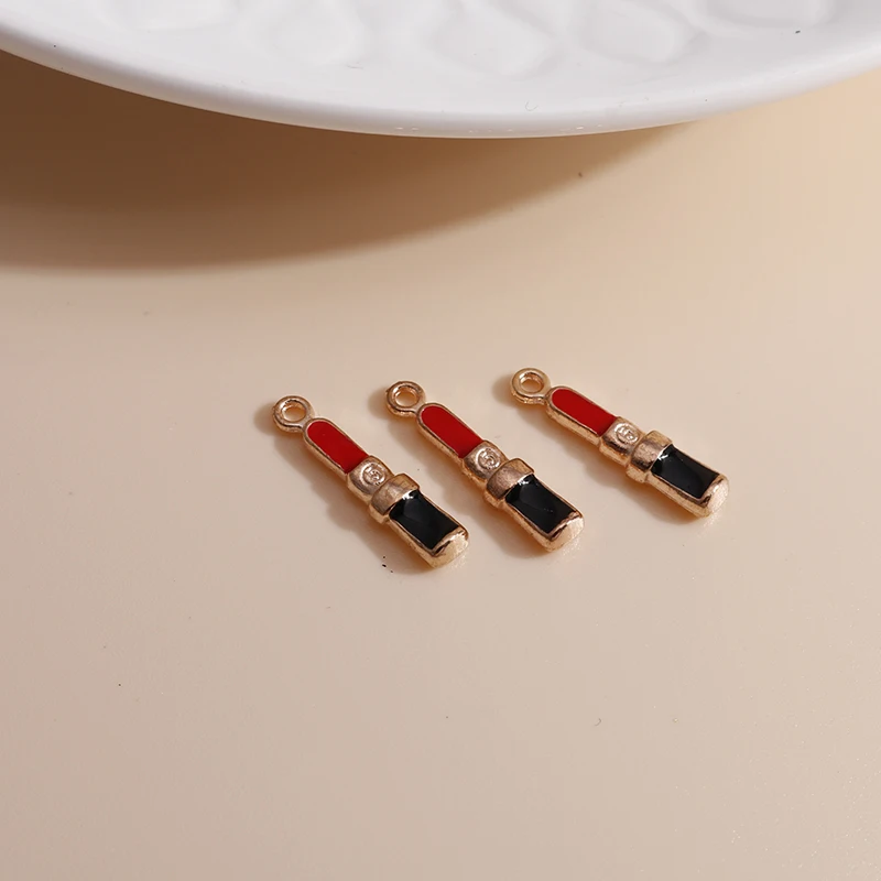 10pcs 3*18mm Enamel 2 Color Mini Lipstick Charms for Necklaces Pendants Earrings DIY Girl Jewelry Accessories Making - купить по