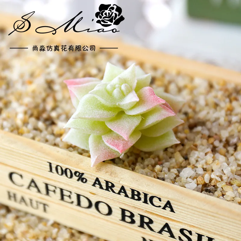 Розовые зеленые фиолетовые флокированные Искусственные суккуленты растения для