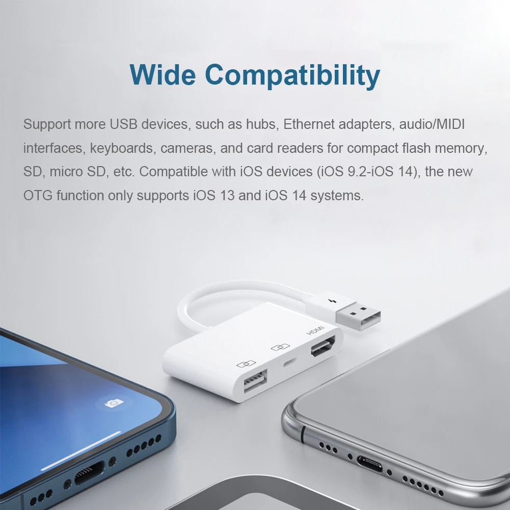 8P USB to HDMI-Compatible 3 Ports Cable Splitter Converter 1080P HD Digital AV OTG Adapter for iOS Hub Card Reader | Компьютеры и офис