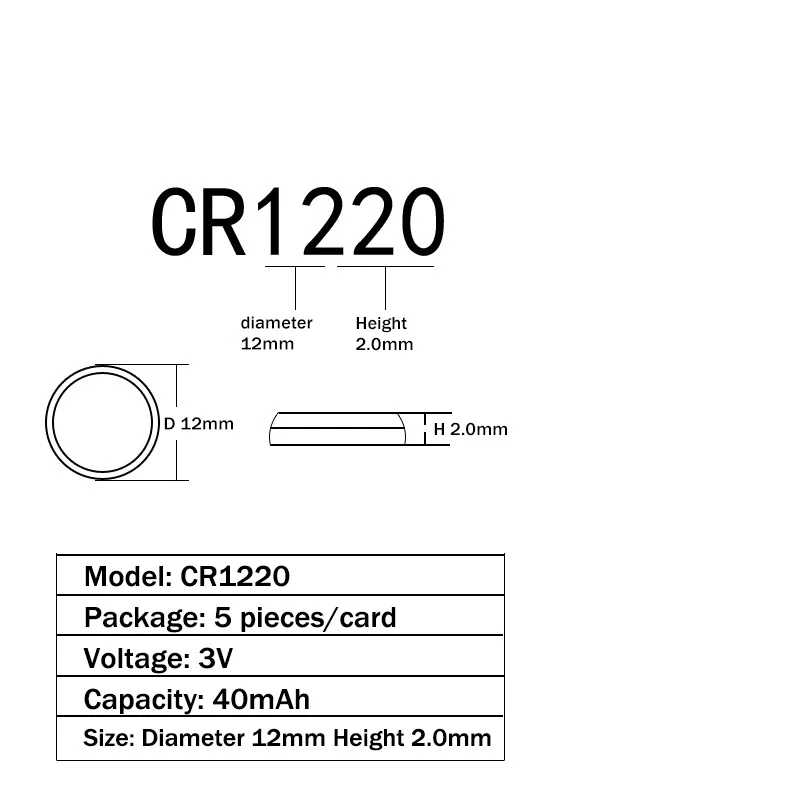 

100pcs 40mAh CR1220 3V Lithium Button Battery DL1220 BR1220 LM1220 Coin Cell Batteries For Watch Electronic Toy Remote Control