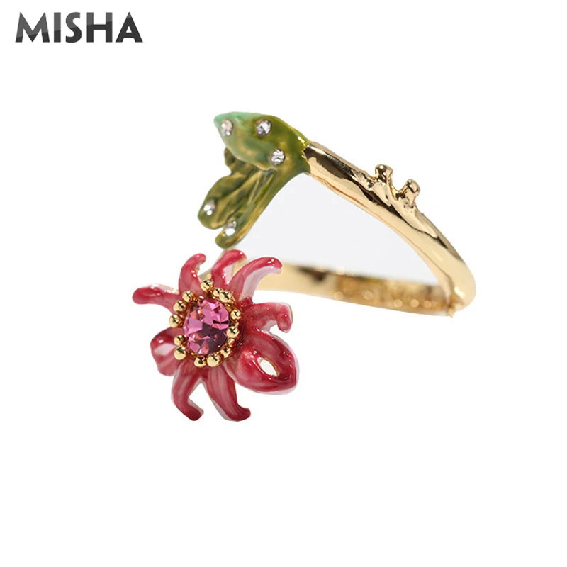 MISHA женские открытые кольца гранат цветок форма эмаль глазурь имитация