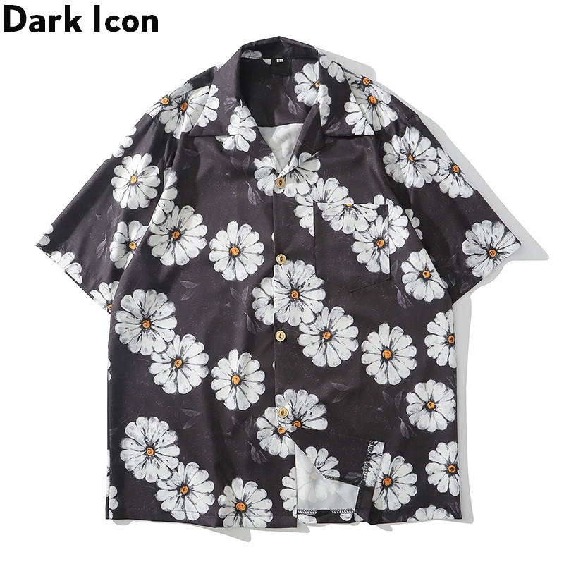 Мужская и женская гавайская рубашка с ручной росписью Dark Icon Daisy летняя винтажная