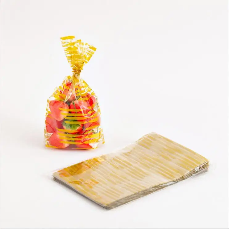 gold stripe 50 шт. золотой мешок для конфет в белый горошек, пластиковые пакеты для конфет, прозрачный мешок для печенья, подарочная упаковка на день рождения, свадьбу, вечеринку - Color: gold stripe