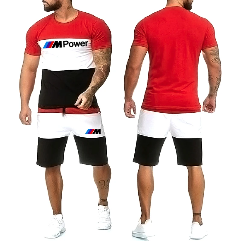 

2021 Summer New Men's 3D Short Sleeve Suit Fashion Sportswear Baseball Shirt Workout Clothes T-shirt Shorts Two-piece Set