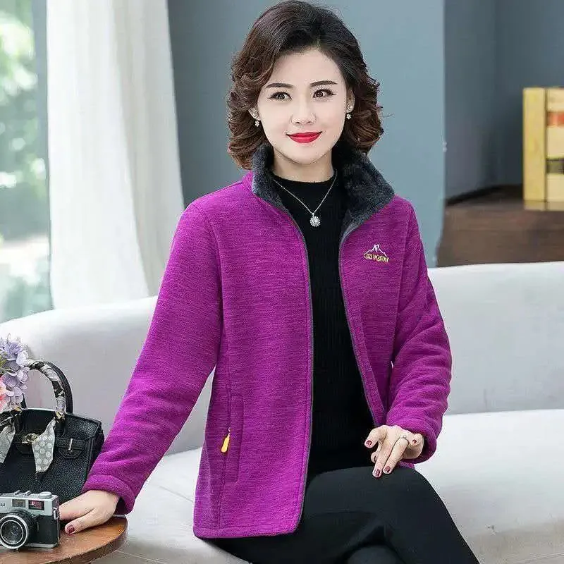 Осень-зима новая флисовая женская куртка среднего возраста с длинными рукавами