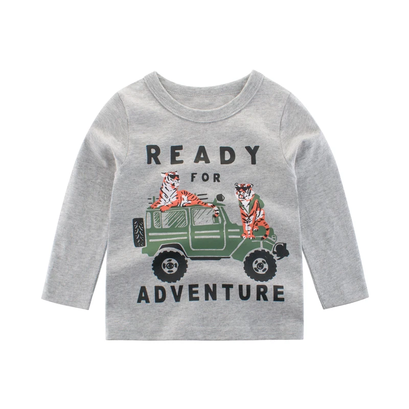 Футболка с длинным рукавом для мальчиков мультяшным принтом животных на весну и