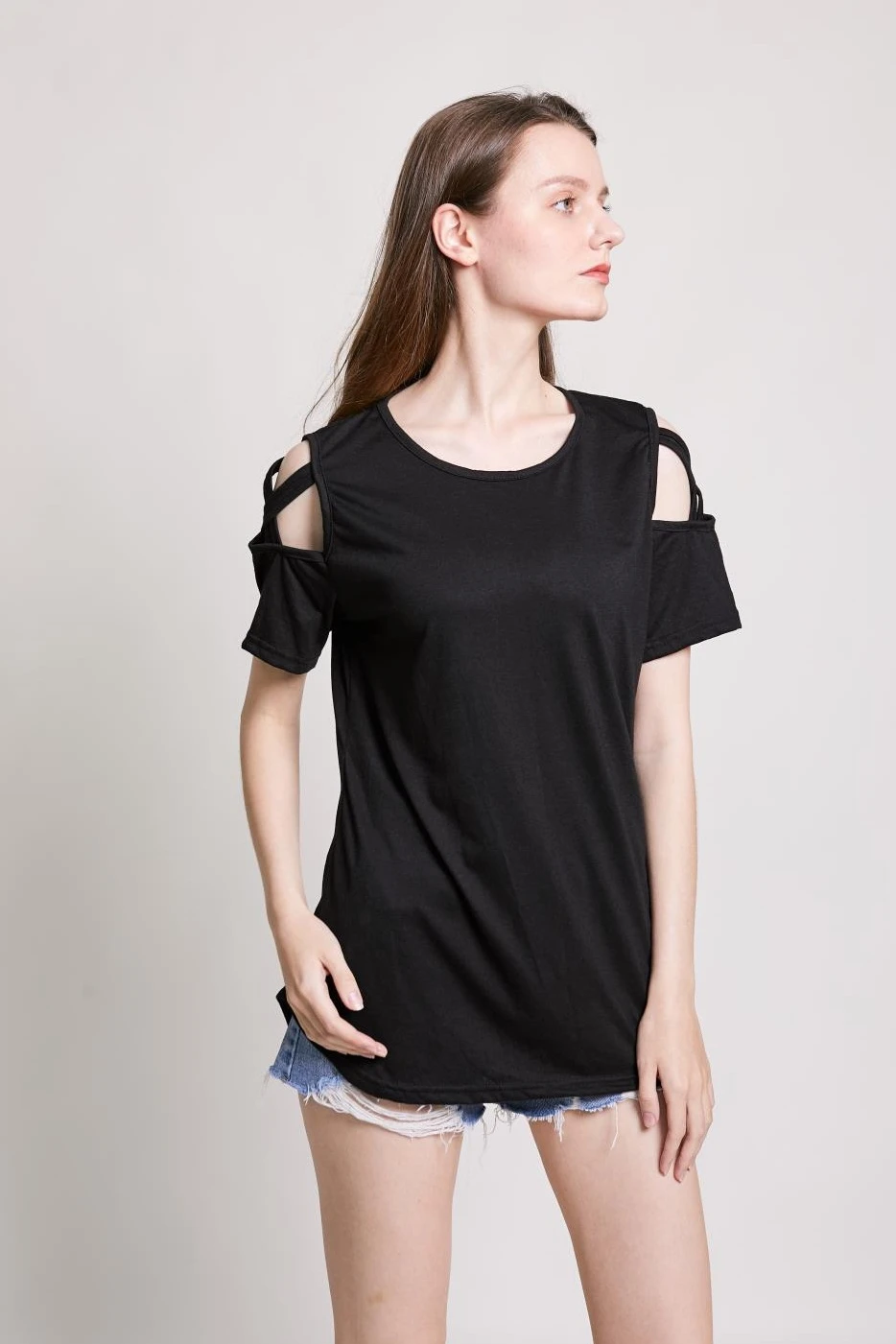 

2020 Fashion Black Off Shoulder T-shirt Women Summer Short Sleeve Tee Tops 2020 Hot Sale Harajuku 90s T Shirts Female Streetwear