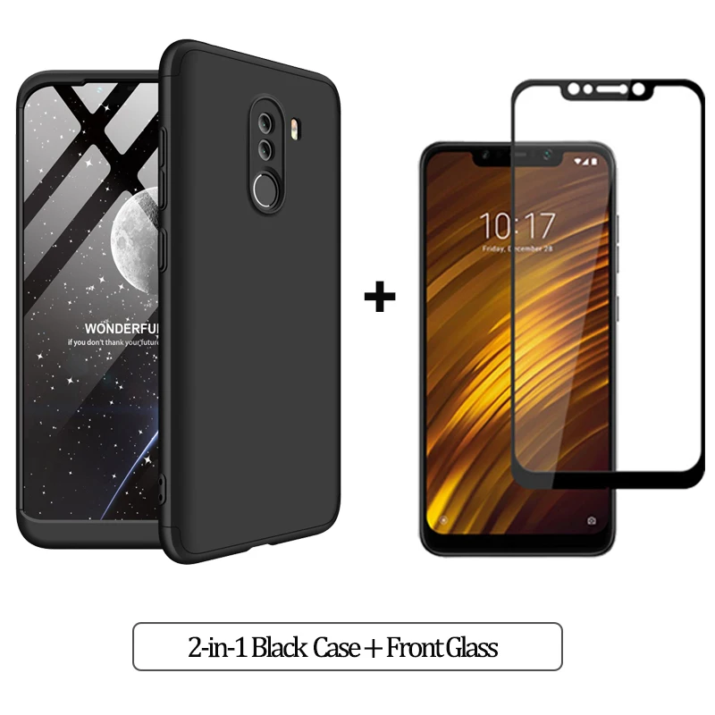 2-in-1 Black Case 3-в-1 Стекло+ бронированный чехол для телефона xiaomi pocophone F1 case 360 Жесткий ПК анти-противоударный бампер чехол pocofone f1 оригинальным стеклянным корпусом xiaomi pocophone f1 чехол на Покофон Ф1 чехол - Цвет: 2-in-1 Black Case