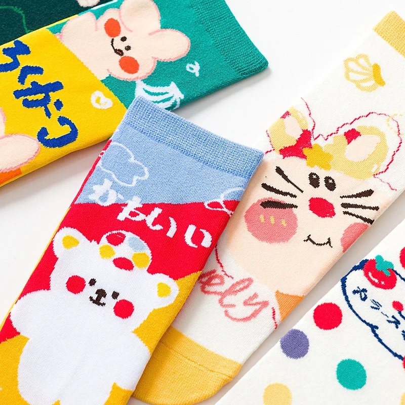 Женские длинные носки PEONFLY в стиле Харадзюку милые хип хоп с мультяшным медведем