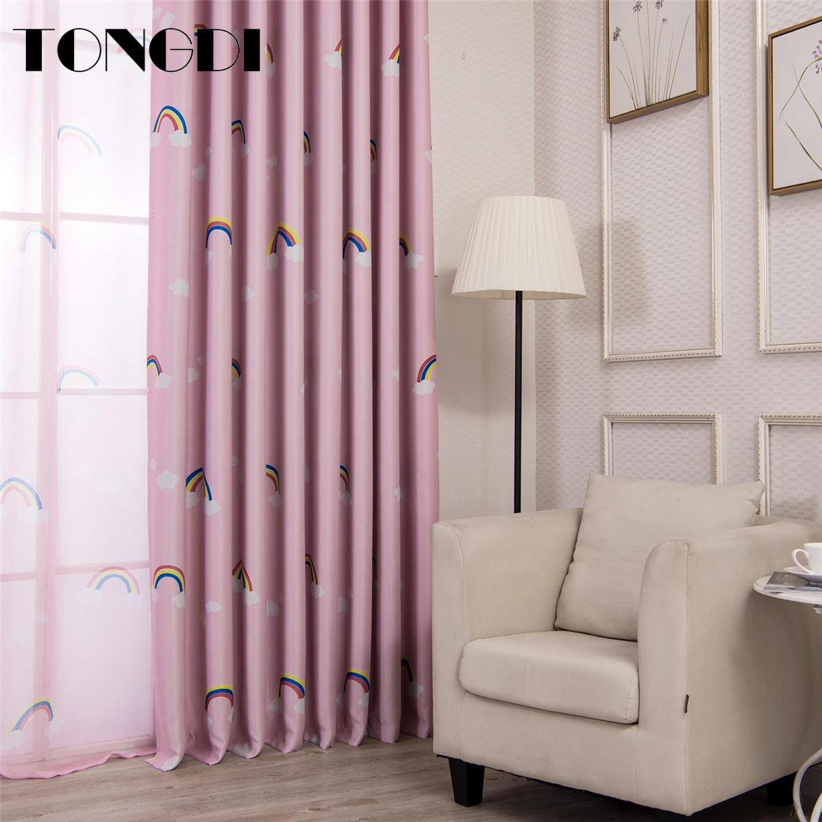 TONGDI Детские затемняющие занавески с мультяшным радужным принтом
