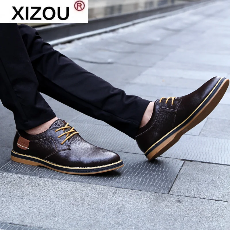 

Genuine Leather Men Casual Shoes Comfort Business Casual Big Size Scalp Cowhide Sets Shoes Non-slip Elastic Resistant Shoes Men