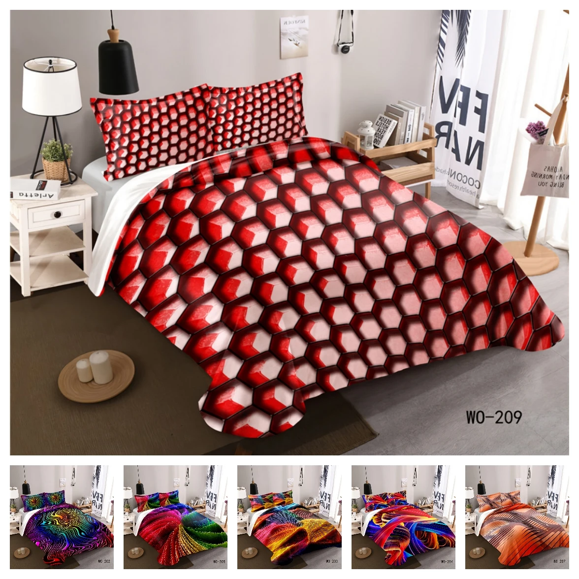 

Пододеяльник с абстрактным 3D-принтом, 1 пододеяльник + 1/2 наволочек, 2/3 шт.