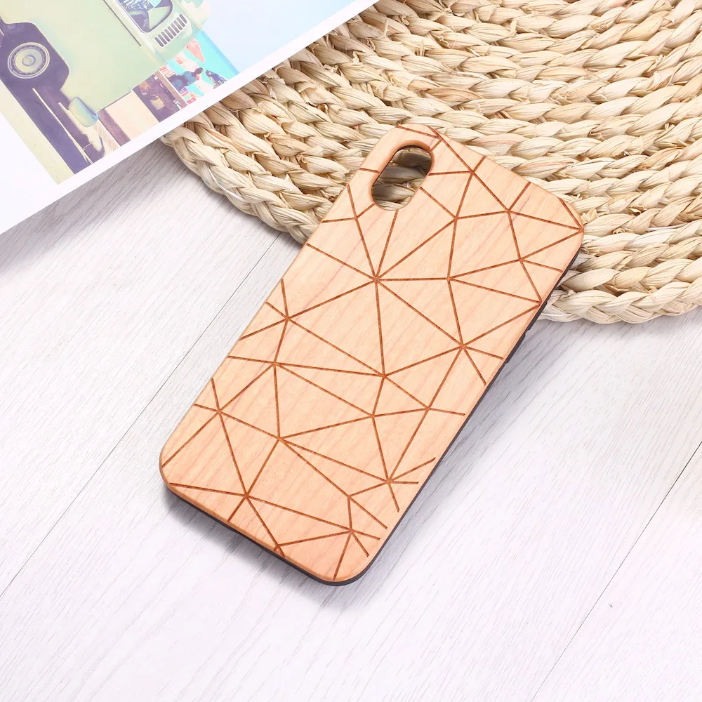 Geometric Triangle Engraved Nature Wood Phone Case Coque Funda For iPhone 14 14ProMax 14Plus 13Promax 13 12 11