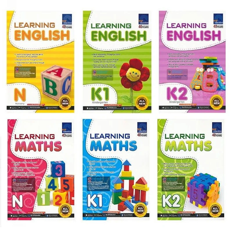 6 Books/Set Sap SAP Learning English Math N-K2 Book  Kindergarten English Problems Teaching Aids In Singapore