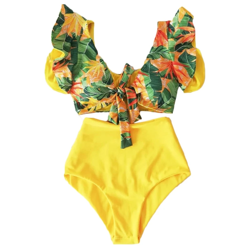 

Sexy High Waist Bikinis Swimwear Women Swimsuit Shoulder Ruffle Bathing Suits Beach Wear Push Up Biquini Female