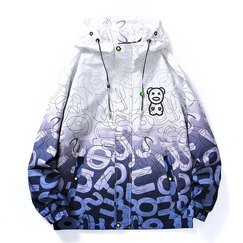 

Spring Autumn New Gradient Fashion Printed Men's Windbreaker Loose Plus Fat Large Size 8XL Men's Jacket Hooded Ropa Para Hombre