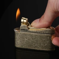 retro gas wheel lighter steamer trench pure copper cigarette lighter gasoline fire free inflatable metal gift gadget for men