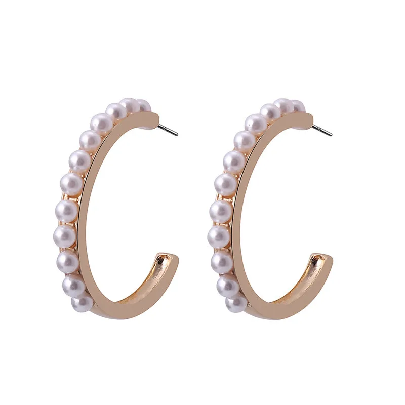 

TIMEONLY Temperament Imitation Pearl Hoop Earrings Oversize C Shape Alloy Earring for Women LadY Luxury Jewellery Korean Style