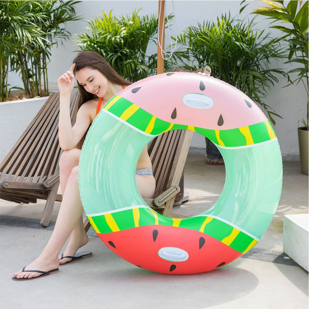 

Inflatable Watermelon Swimming Ring Swimming Pool Floating Bed Float With Handle Swimming Circle Pool Party Toy