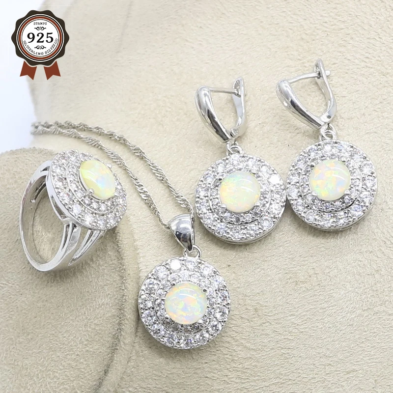 Женский ювелирный комплект из колье и серёг с белым опалом | Украшения аксессуары