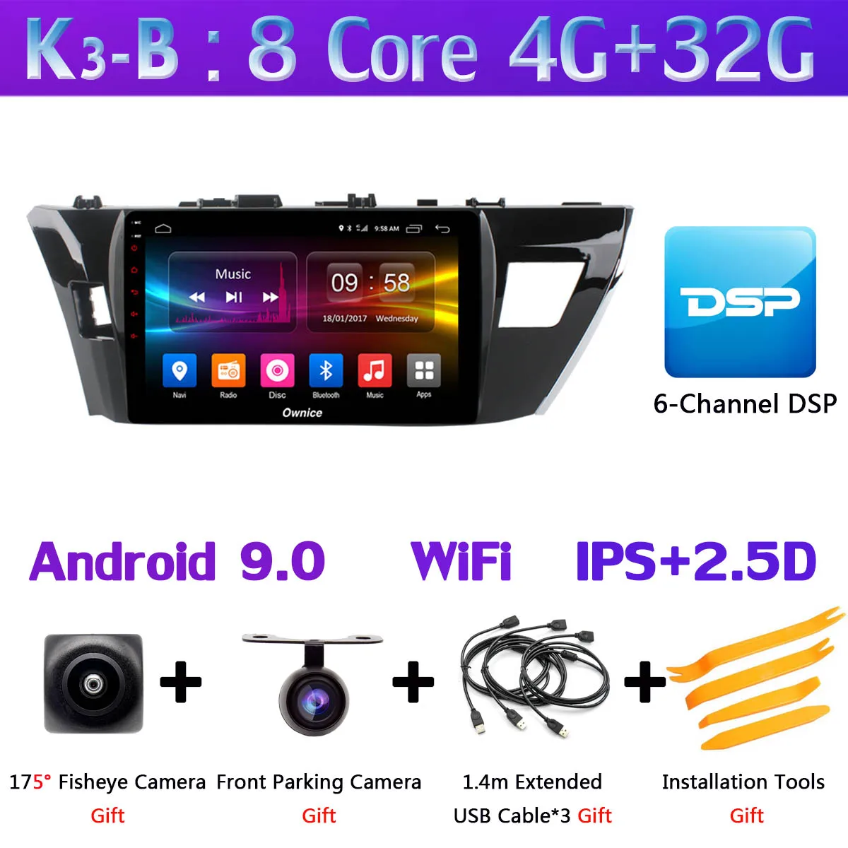 360 ° панорамный 4 × камера Android 9,0 4G+ 64G gps радио CarPlay DSP Автомобильный плеер для Toyota Corolla Lewin E160 E170 E180 - Цвет: K3-B