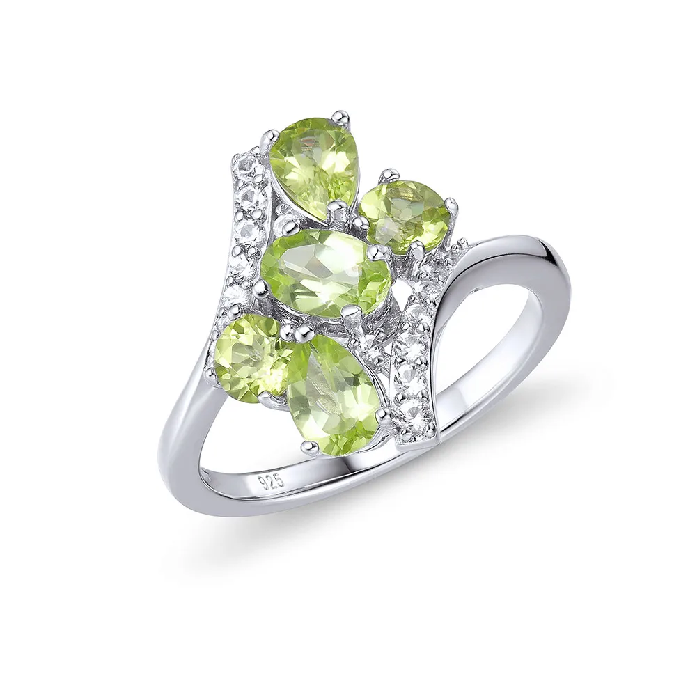 

GZ ZONGFA Luxury Trendy Style Natural Peridot Gem 925 Sterling Silver Charm Jewelry Women Engagement Rings