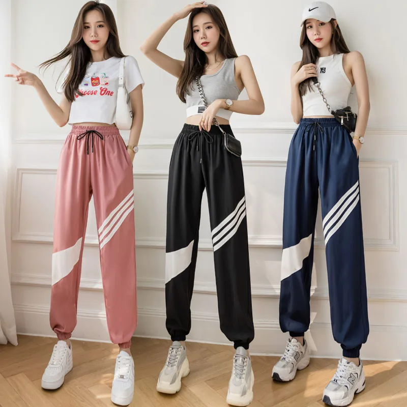 

2021 summer new thin high waist drape printed slit patch is thin and straight wide leg pants female 1012#p45