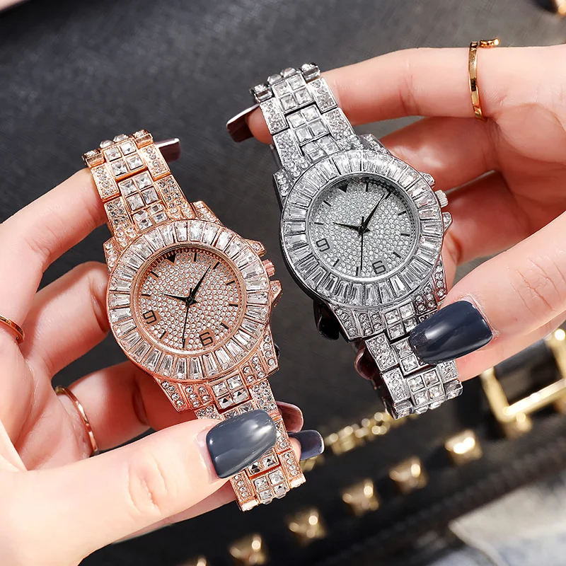 Iced Out часы для женщин Роскошные золотые бриллиантовые ювелирные Reloj Mujer|Женские