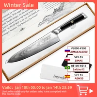 sunnecko professional 8 damascus steel chef knife japanese vg10 core blade razor sharp kitchen knives g10 handle meat slicer