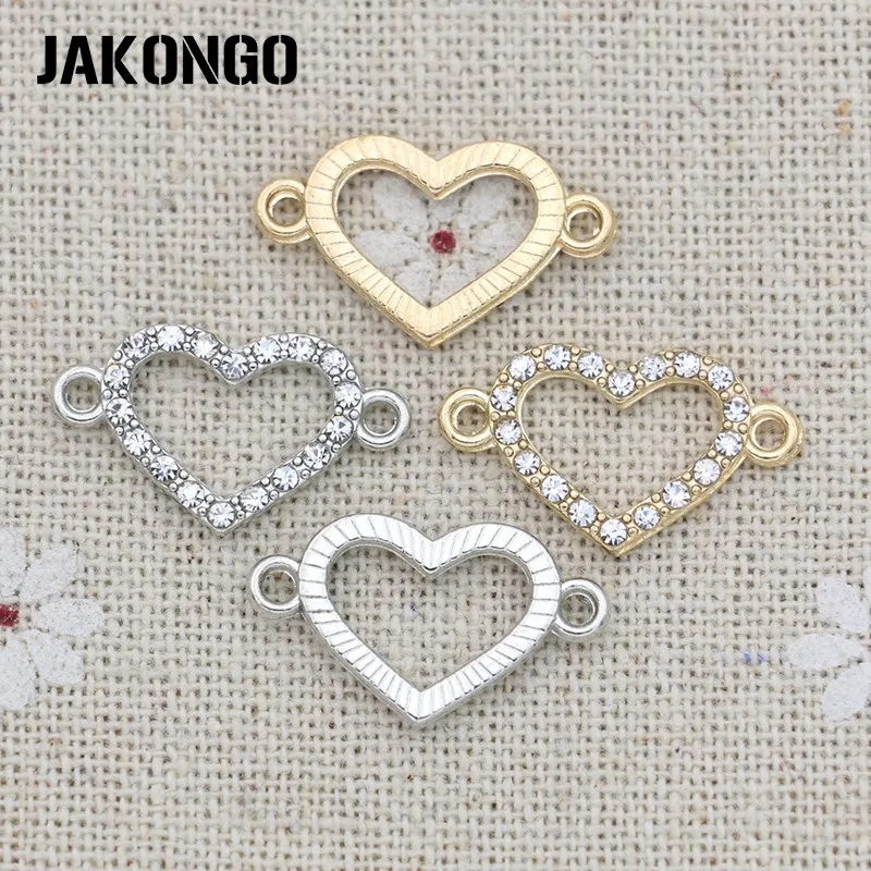 

12PCS Gold Silver Color Crystal Hollow Heart Connectors For Making Bracelet Jewelry Findings Accessories 21*12mm