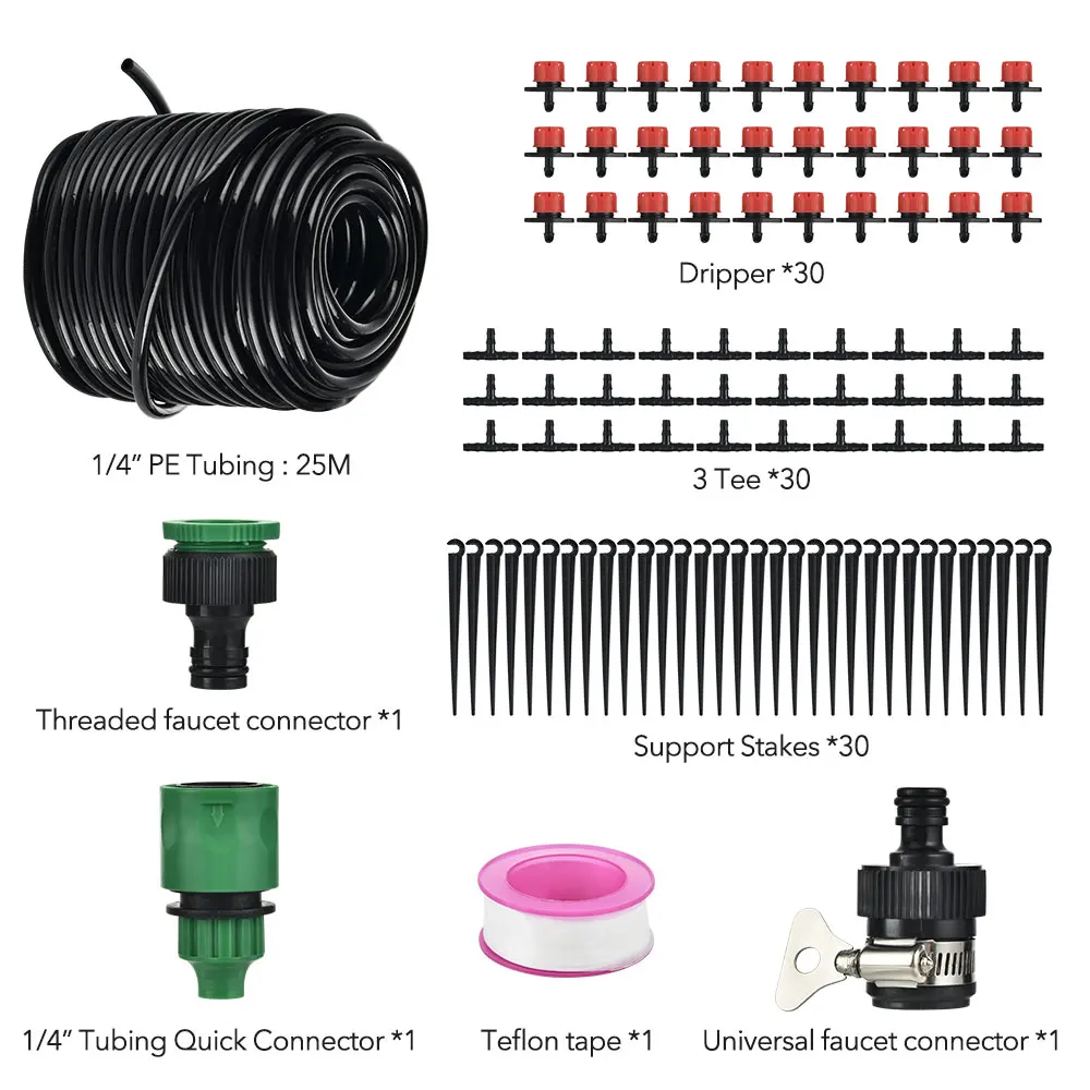 Automatic Micro Drip Irrigation System Kits 25 m Hose Garden Drippers Set With Water Timer | Дом и сад