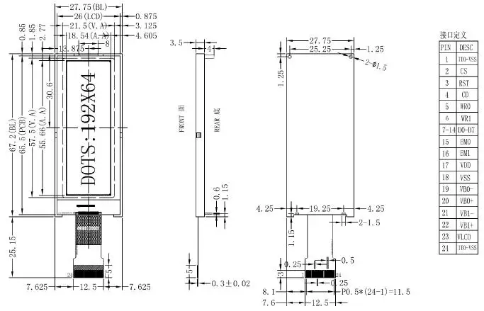 24PIN SPI COG 19264 ЖК-экран UC1604C контроллер Белый/Синий Подсветка I2C/параллельный интерфейс