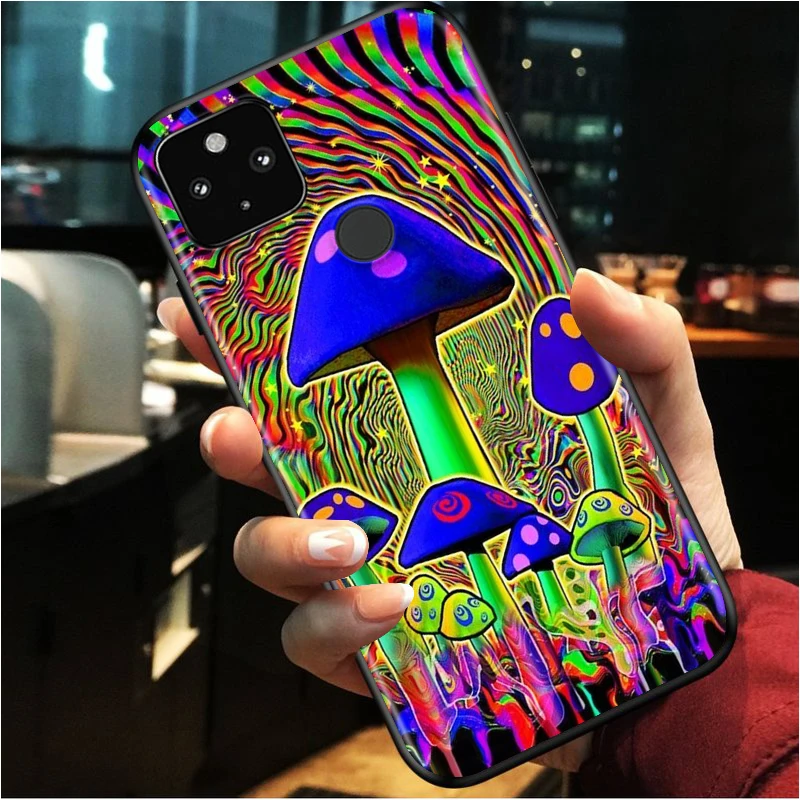 

Weird Trippy Mushroom Shockproof Cover for Google Pixel 5 5A 4 4A XL 5G Black Phone Case Shell Soft Fundas Coque Capa