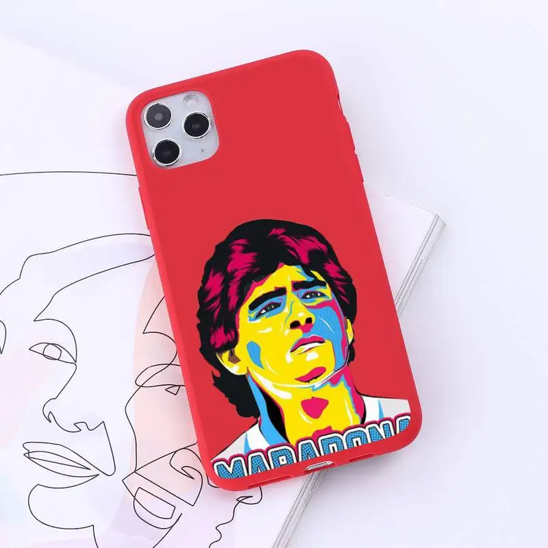 

caetoon Maradona Phone Case Red Candy Color for iPhone 6 7 8 11 12 s mini pro X XS XR MAX Plus