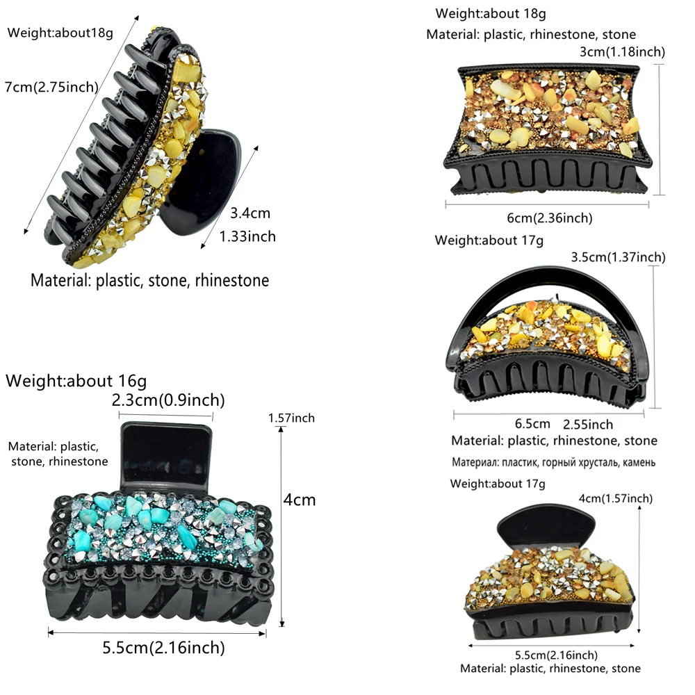 

Stone Hair Claw Clips for Women Hair Accessories Girls Rhinestone Crab Hairclip Plastic Hairpins New Fashion Party Headwear Gifts Jewelry Wholesale