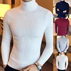 Повседневный мужской зимний теплый свитер, мужские бархатные пуловеры, вязаный Топ, однотонный с высоким воротником и длинным рукавом, вязаный облегающий свитер