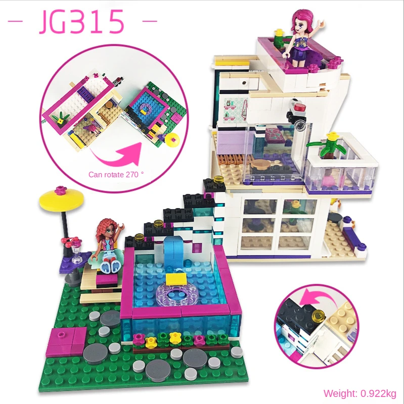 

Small granule big singer villa house building block girl accessories assembling block toys