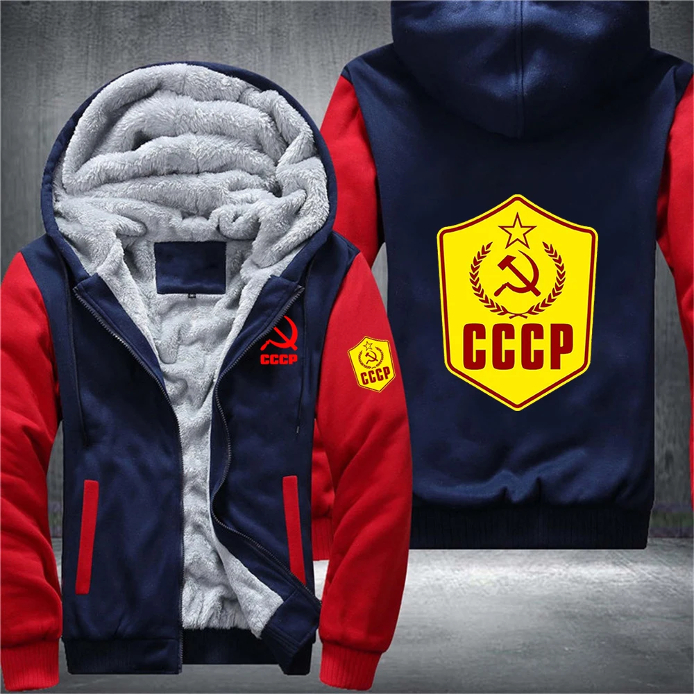 

New CCCP Spring Tracksuit Men's Fashion Thicken Velvet Casual Hooded Warm Thick Hoodie Male Solid Classic Cotton Sport Jakcet