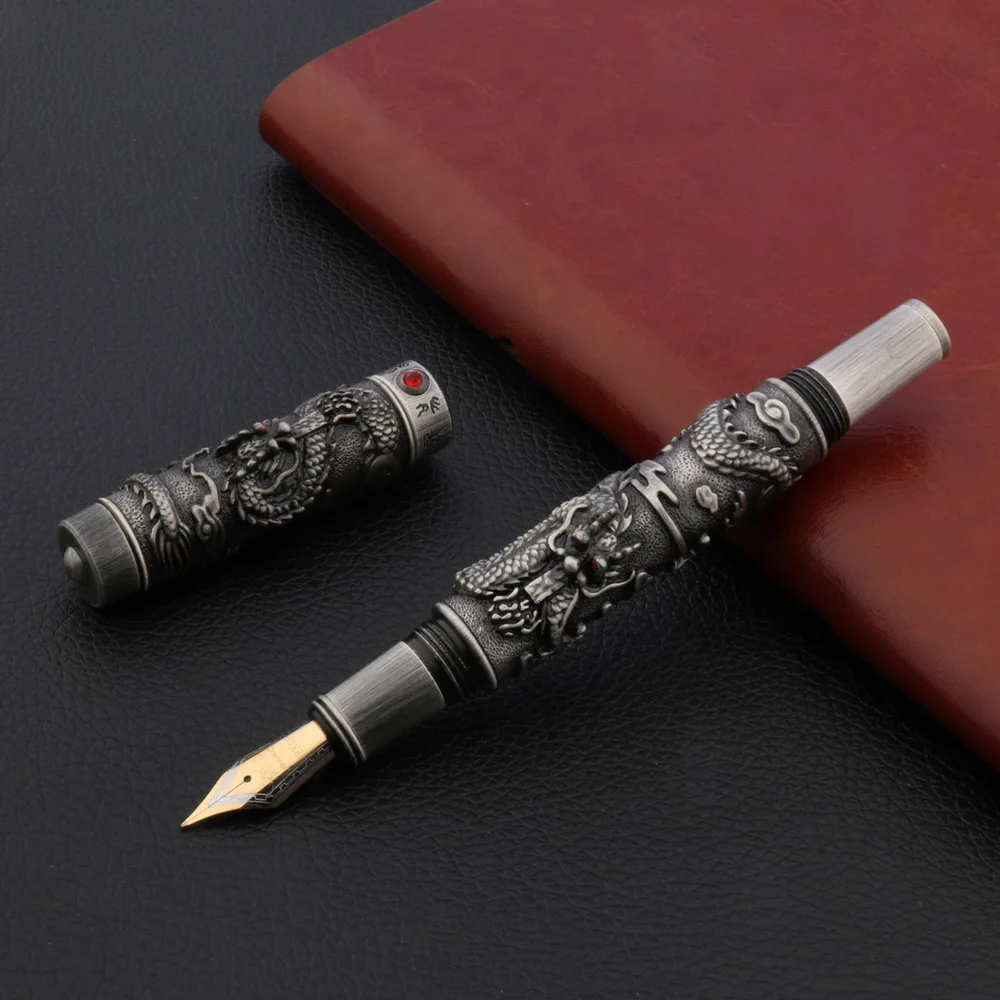 Роскошная Высококачественная перьевая ручка JINHAO Gun серая рельефная длинная