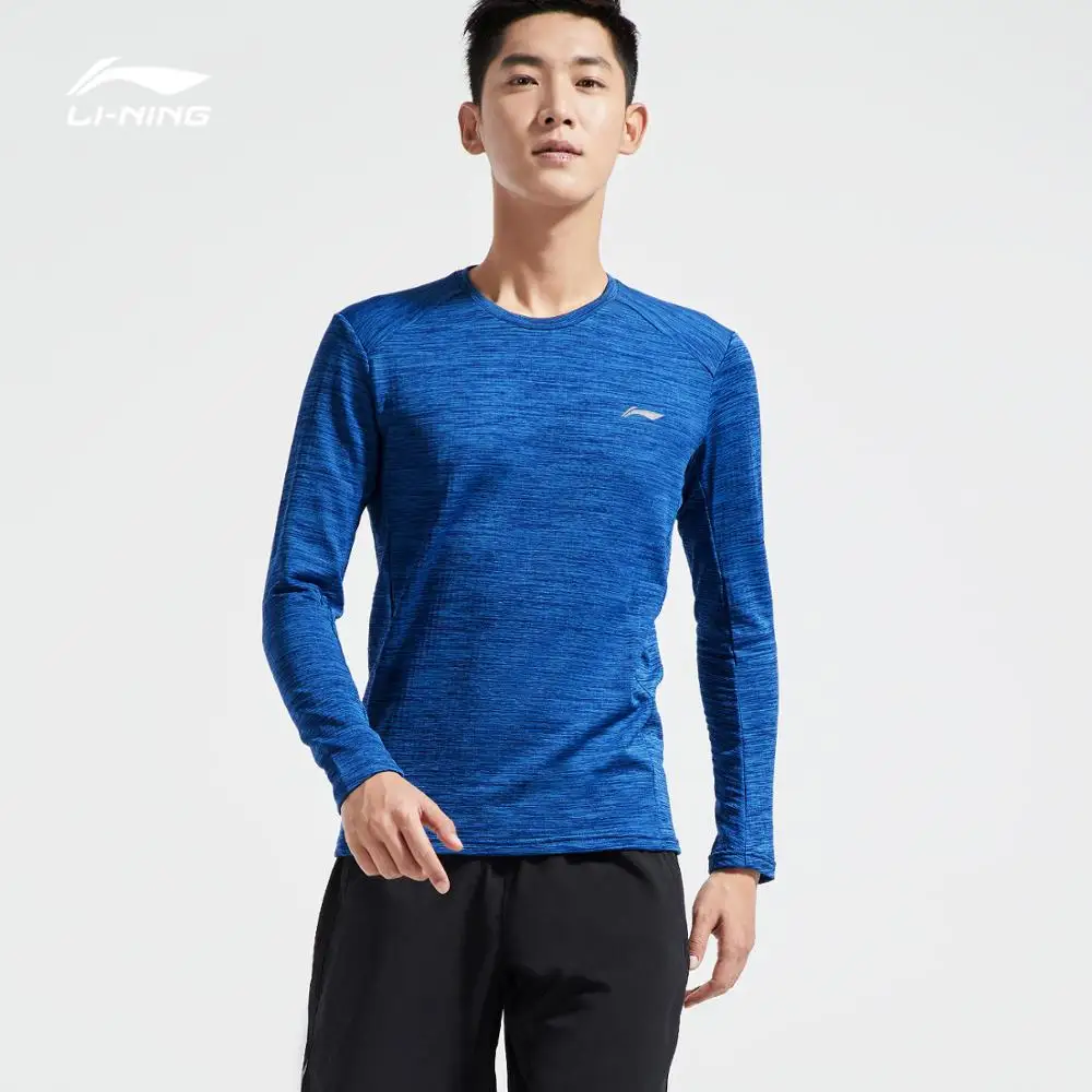 Li-Ning Мужская футболка для бега, длинный рукав, теплый корпус, 95% полиэстер, 5% спандекс, обычная посадка, подкладка, спортивные топы ATLN141 MTL996