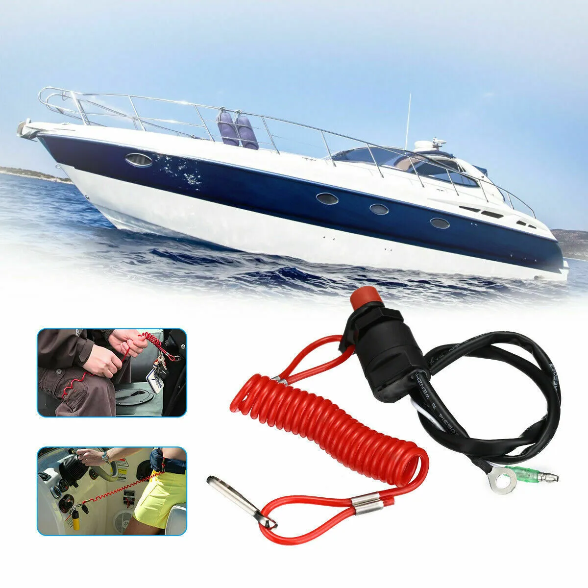 

1pc Universal Boat Outboard Engine Motor Kill Stop Switch With Safety Tether Lanyard Safety Accessories