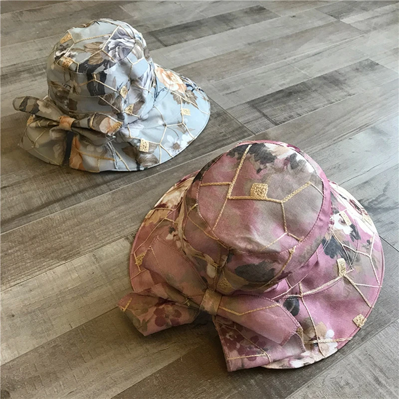 

Women Printing Bow Casual Beach Hat Tide Summer Outdoor Sunhat Visor Ladies Cap Korean Women's Wide Brim Hat Femem