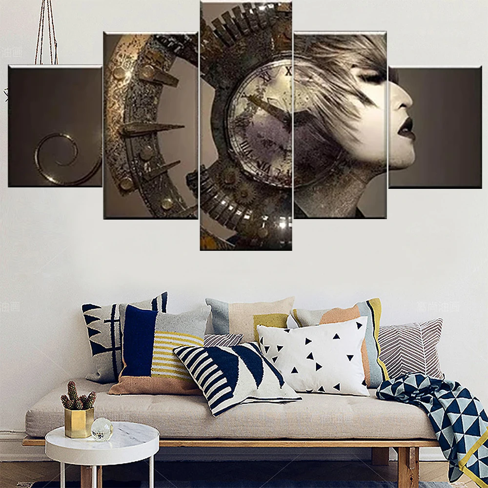 

5 Pieces Wall Art Canvas Painting Character Poster Woman Head Modern Living Room Bedroom Framework Pictures Home Decoration