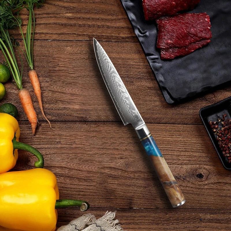 

JUNSHENG67 layer Damascus blade multi-function chef's knife with sunshade wooden handle 9-piece combination kitchen knife