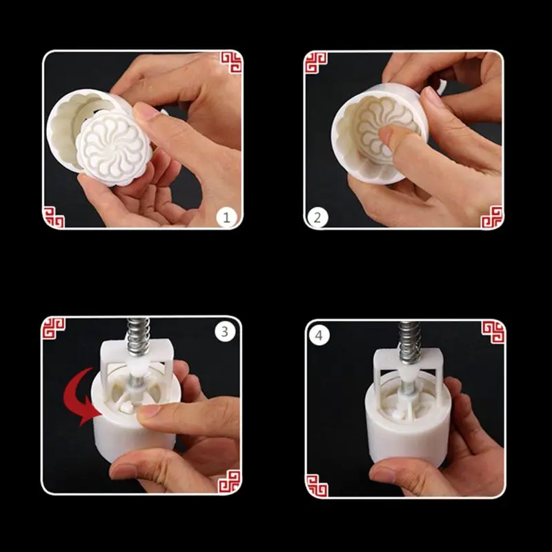 

6pcs 3D Flowers Stamps Moon Cake Decor Mould Barrel Round Mooncake Mold 50g Pastry Mooncakes Hand DIY Tool