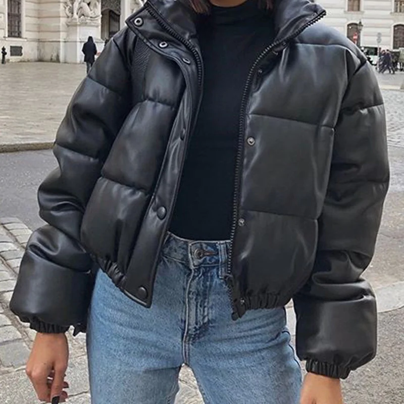 

Winter women's coat Warm thick leather jacket